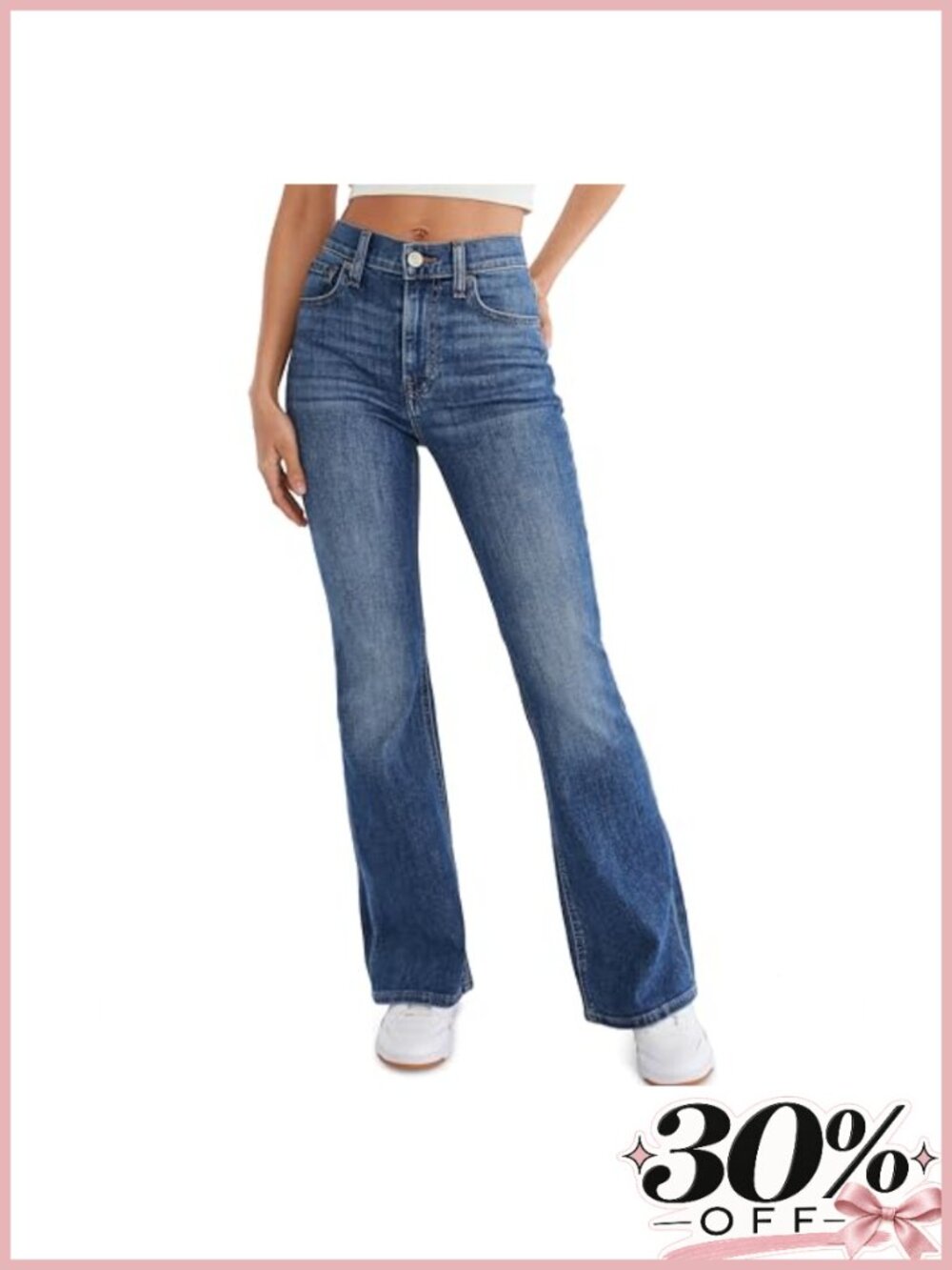 High Rise Flare Jeans Stretch Denim 5-Pocket Cotton Elastane